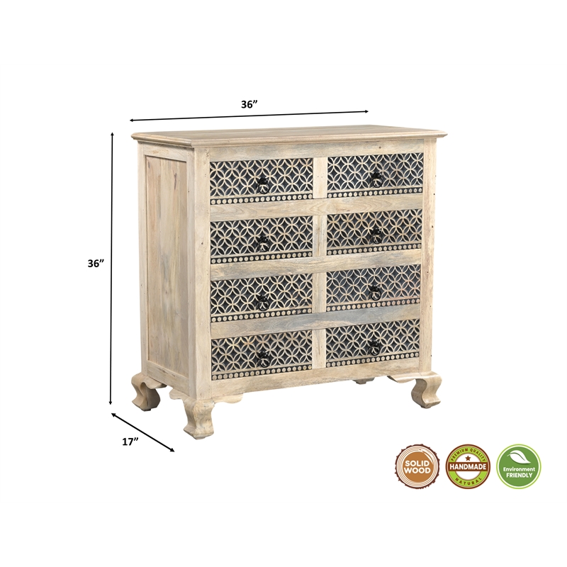 Pemberly Row White and Black Solid Wood 8 Drawer Chest with Carved Drawers