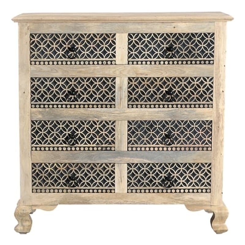 Pemberly Row White and Black Solid Wood 8 Drawer Chest with Carved Drawers