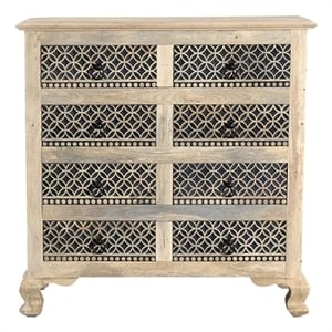 Pemberly Row White and Black Solid Wood 8 Drawer Chest with Carved Drawers
