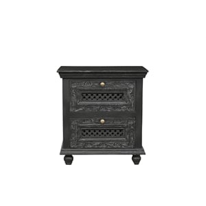 Pemberly Row Black Solid Wood 2 Drawer Nightstand with Floral Drawer Fronts