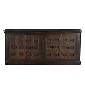 Pemberly Row Dark Brown Carved Lattice 4-Door Solid Wood Sideboard Cabinet