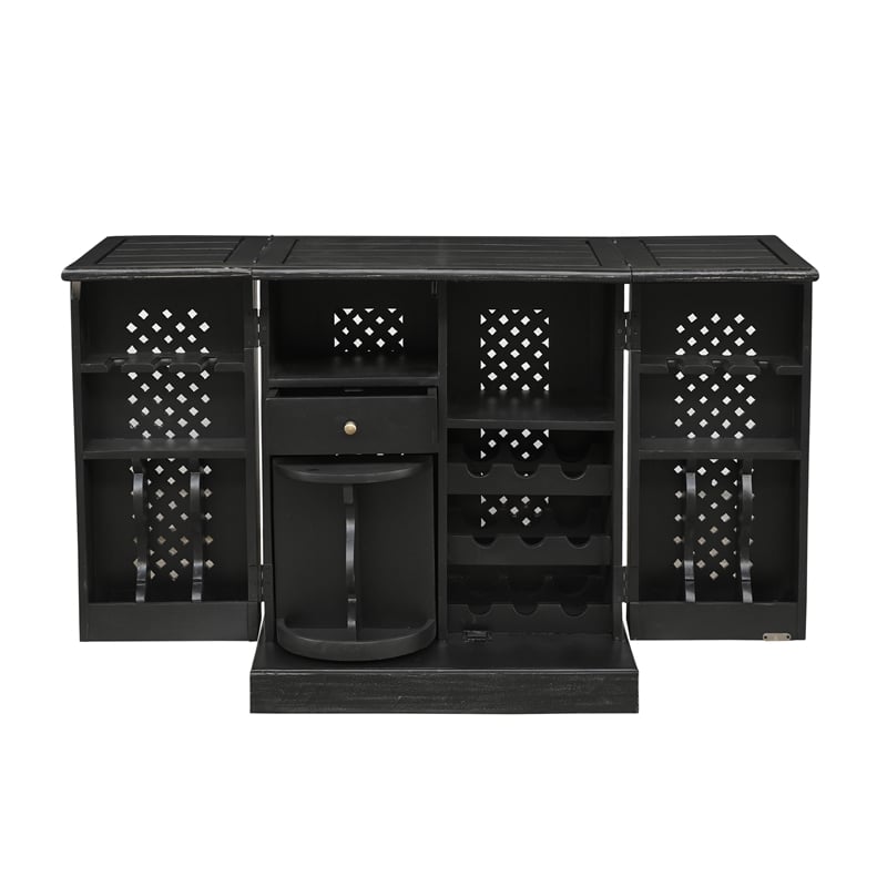 Pemberly Row Expandable Solid Mango Wood Bar Cabinet with Stemware Rack