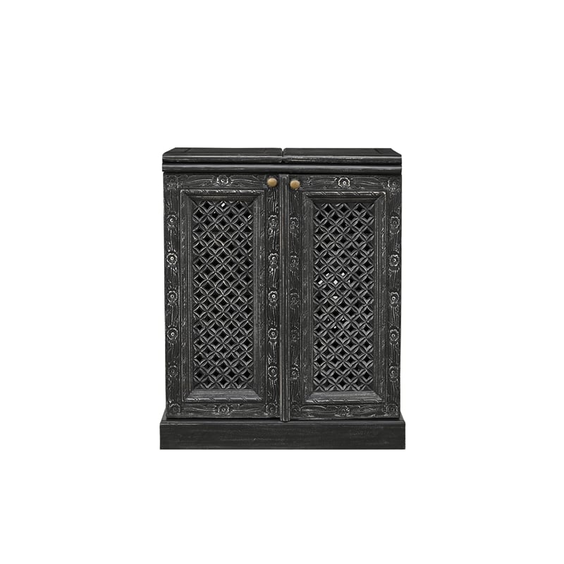 Pemberly Row Expandable Solid Mango Wood Bar Cabinet with Stemware Rack