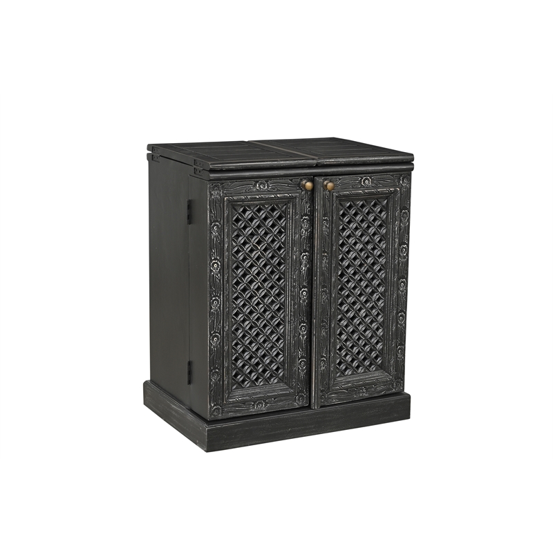 Pemberly Row Expandable Solid Mango Wood Bar Cabinet with Stemware Rack