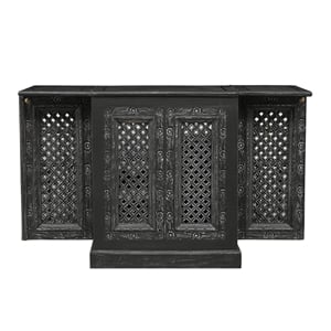 Pemberly Row Expandable Solid Mango Wood Bar Cabinet with Stemware Rack