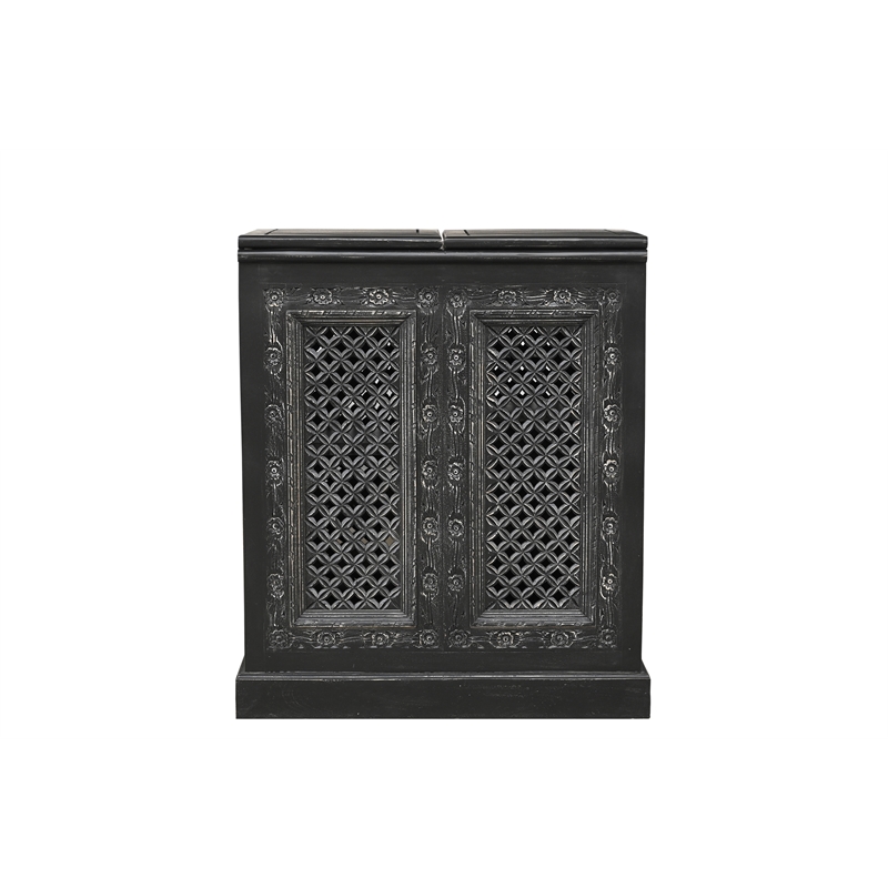Pemberly Row Expandable Solid Mango Wood Bar Cabinet with Stemware Rack