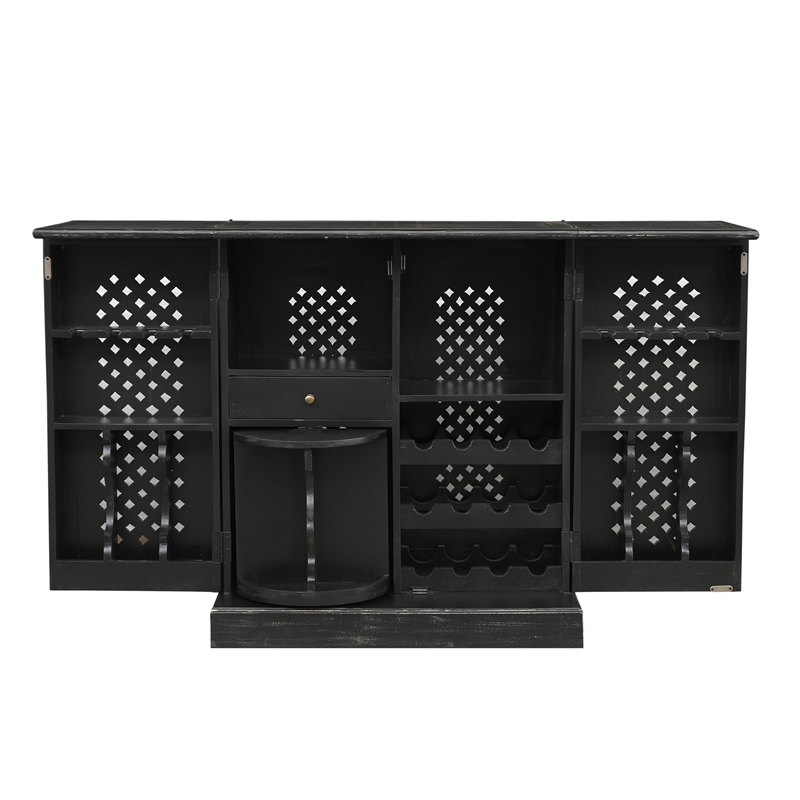 Pemberly Row Expandable Solid Mango Wood Bar Cabinet with Stemware Rack