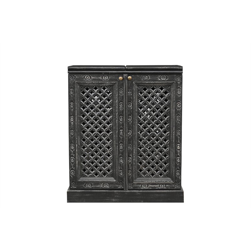 Pemberly Row Expandable Solid Mango Wood Bar Cabinet with Stemware Rack