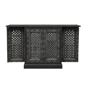 Pemberly Row Expandable Solid Mango Wood Bar Cabinet with Stemware Rack