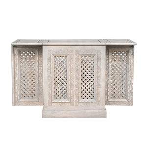 Pemberly Row Expandable Solid Mango Wood Bar Cabinet with Stemware Rack