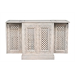 Pemberly Row Expandable Solid Mango Wood Bar Cabinet with Stemware Rack