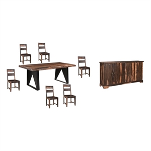 Pemberly Row Dark Brown Live Edge Solid Wood Sheesham 8-Piece Dining Set