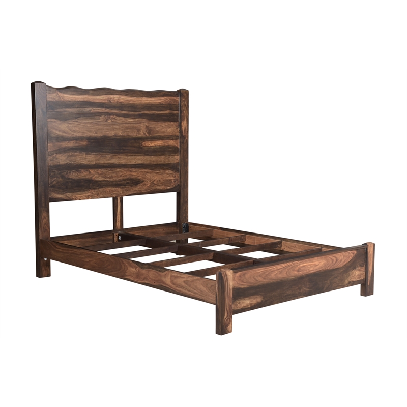 Pemberly Row Brown Live Edge Solid Wood Sheesham 5-Piece Queen Bedroom Set