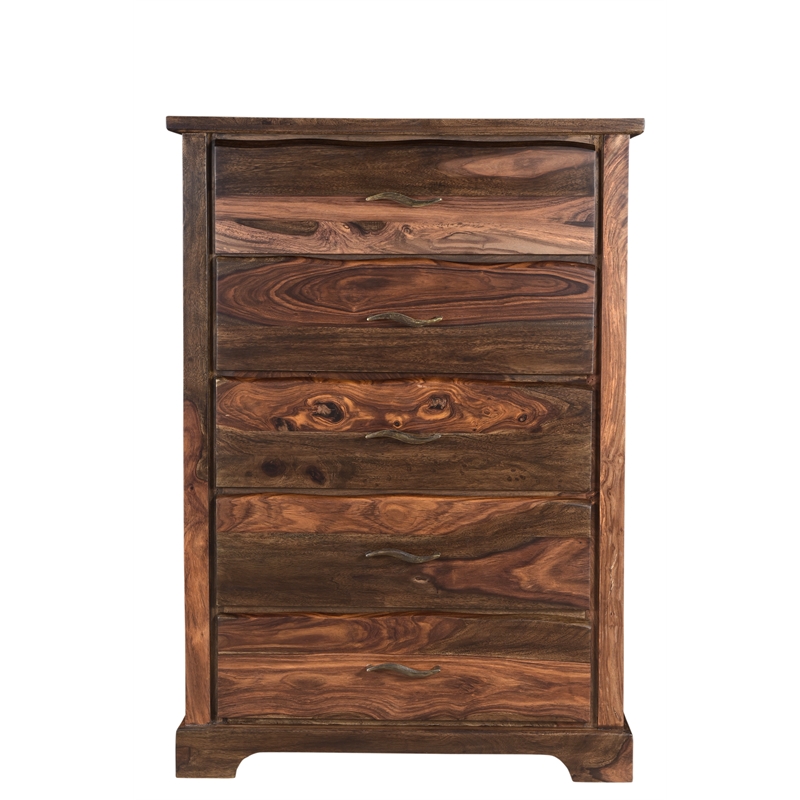 Pemberly Row Brown Live Edge Solid Wood Sheesham 5-Piece Queen Bedroom Set