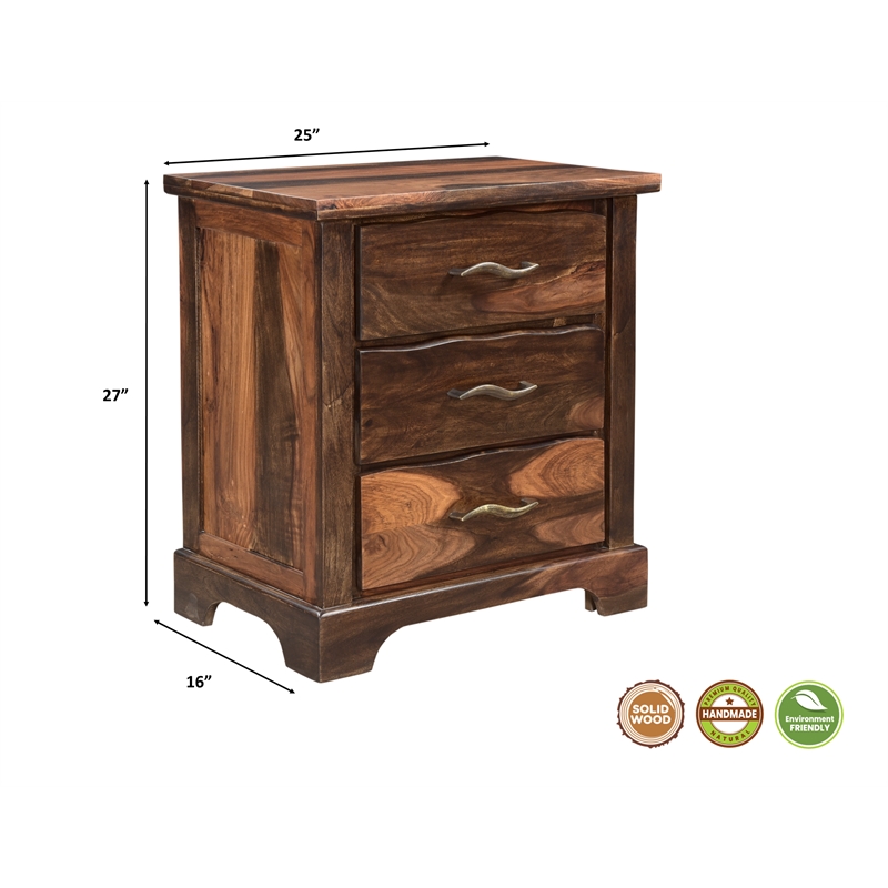 Pemberly Row Brown Live Edge Solid Wood Sheesham 5-Piece Queen Bedroom Set