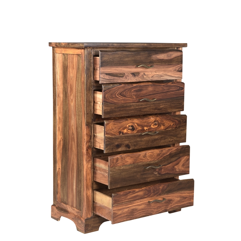 Pemberly Row Brown Live Edge Solid Wood Sheesham 5-Piece Queen Bedroom Set