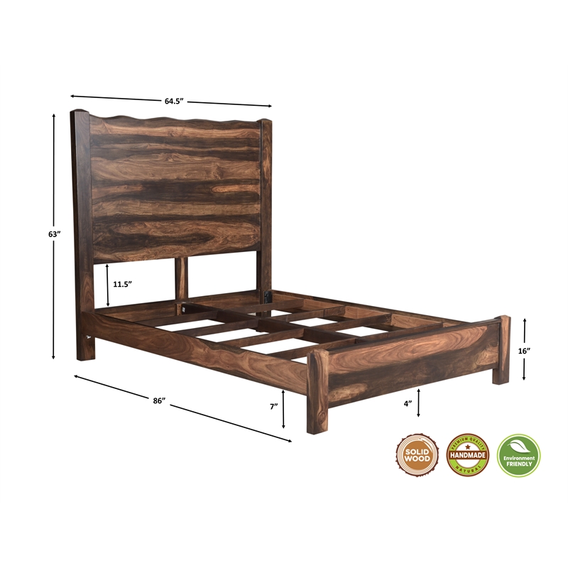 Pemberly Row Brown Live Edge Solid Wood Sheesham 5-Piece Queen Bedroom Set