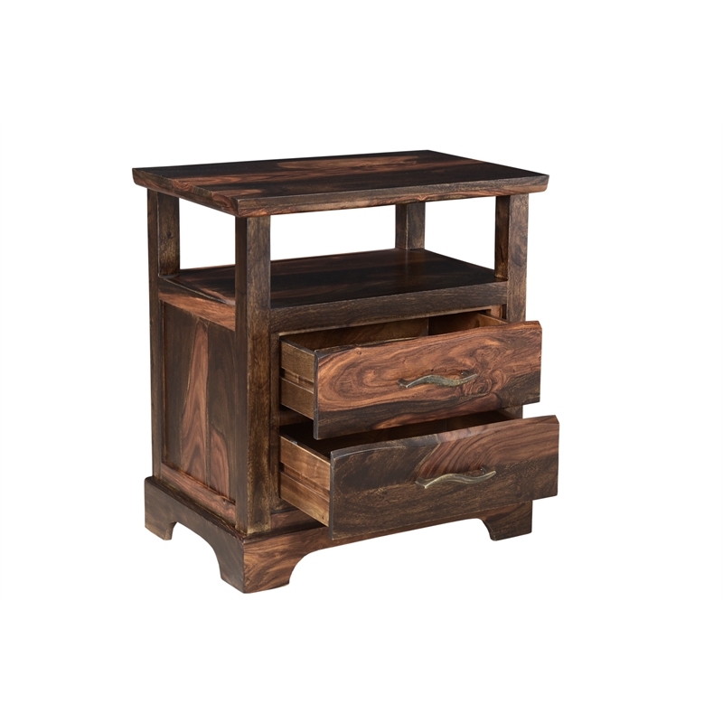 Pemberly Row Brown Live Edge Solid Wood Sheesham 5-Piece Queen Bedroom Set