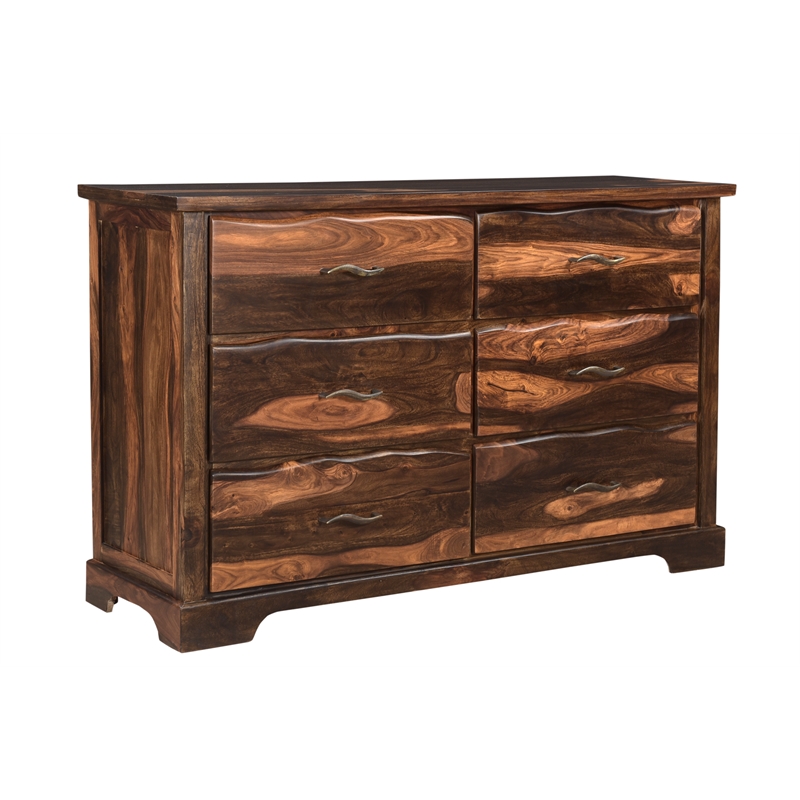 Pemberly Row Brown Live Edge Solid Wood Sheesham 5-Piece Queen Bedroom Set