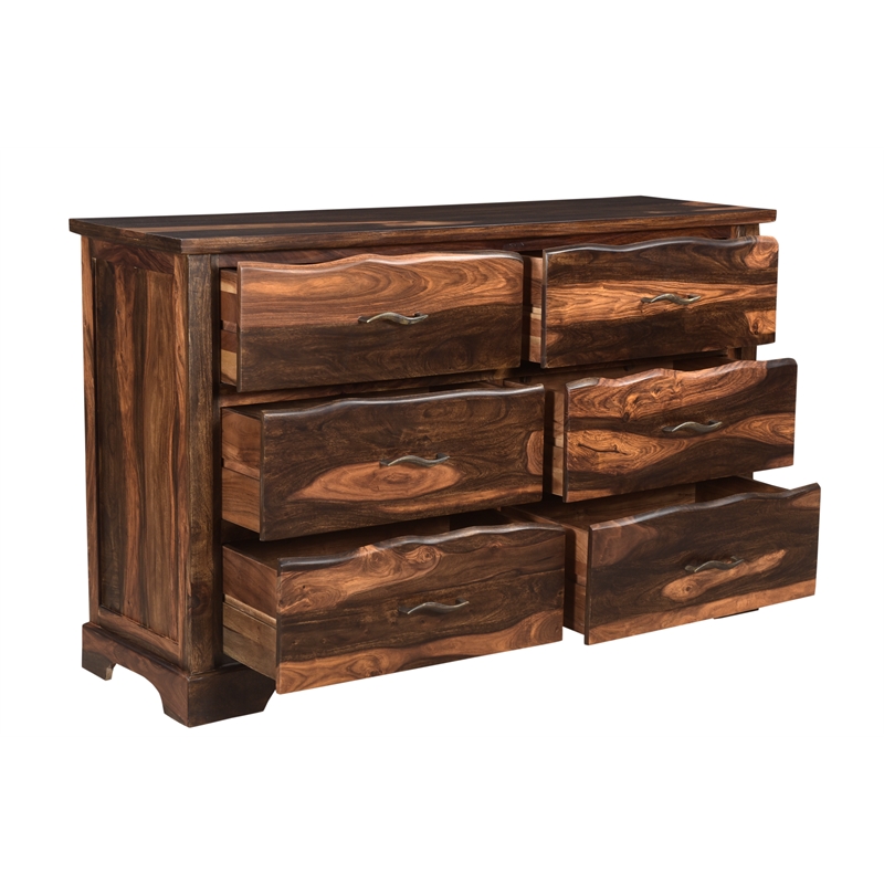 Pemberly Row Brown Live Edge Solid Wood Sheesham 5-Piece Queen Bedroom Set