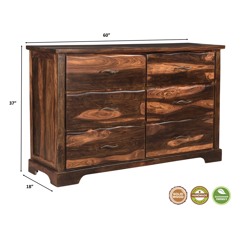 Pemberly Row Brown Live Edge Solid Wood Sheesham 5-Piece Queen Bedroom Set