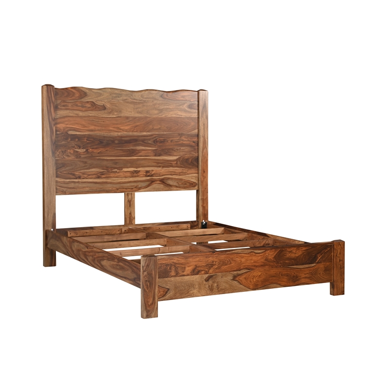 Pemberly Row Brown Live Edge Solid Wood Sheesham 5-Piece Queen Bedroom Set