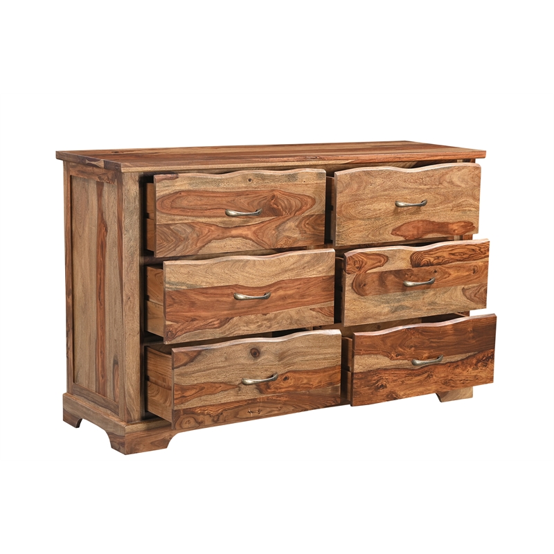 Pemberly Row Brown Live Edge Solid Wood Sheesham 5-Piece Queen Bedroom Set