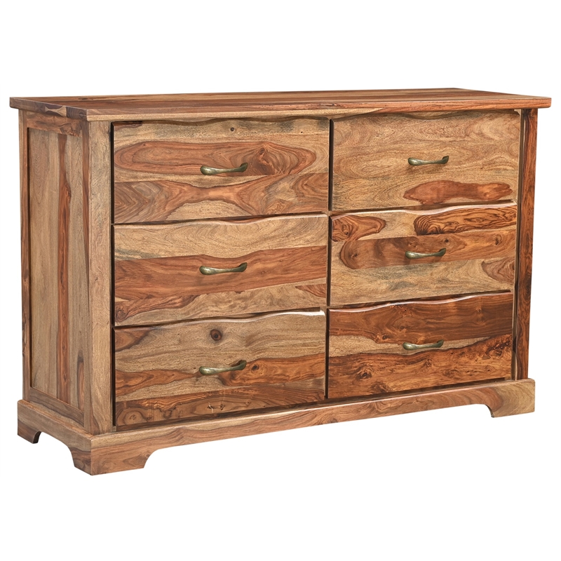 Pemberly Row Brown Live Edge Solid Wood Sheesham 5-Piece Queen Bedroom Set