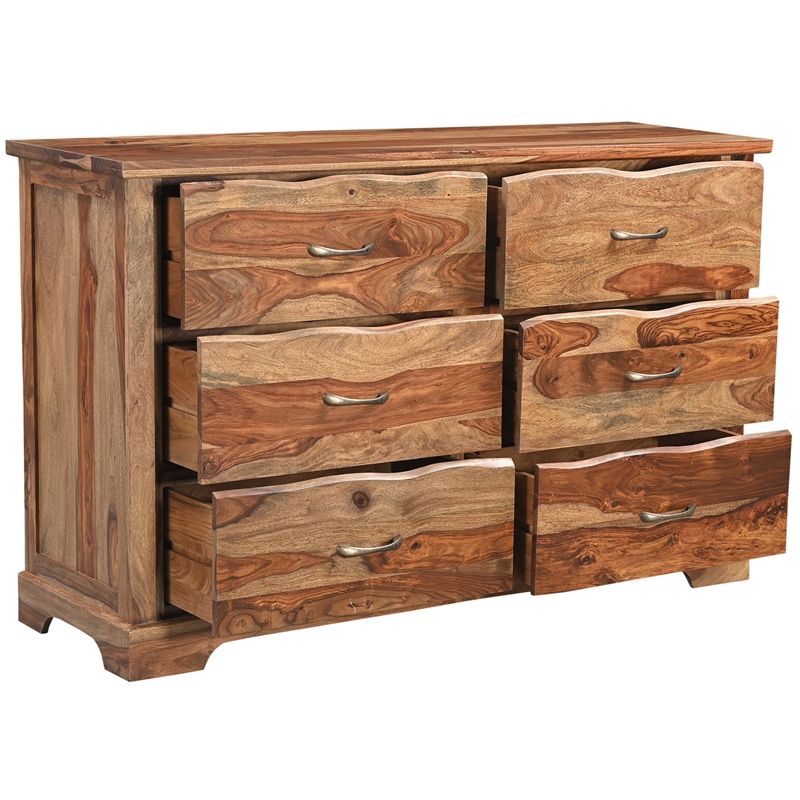 Pemberly Row Brown Live Edge Solid Wood Sheesham 5-Piece Queen Bedroom Set