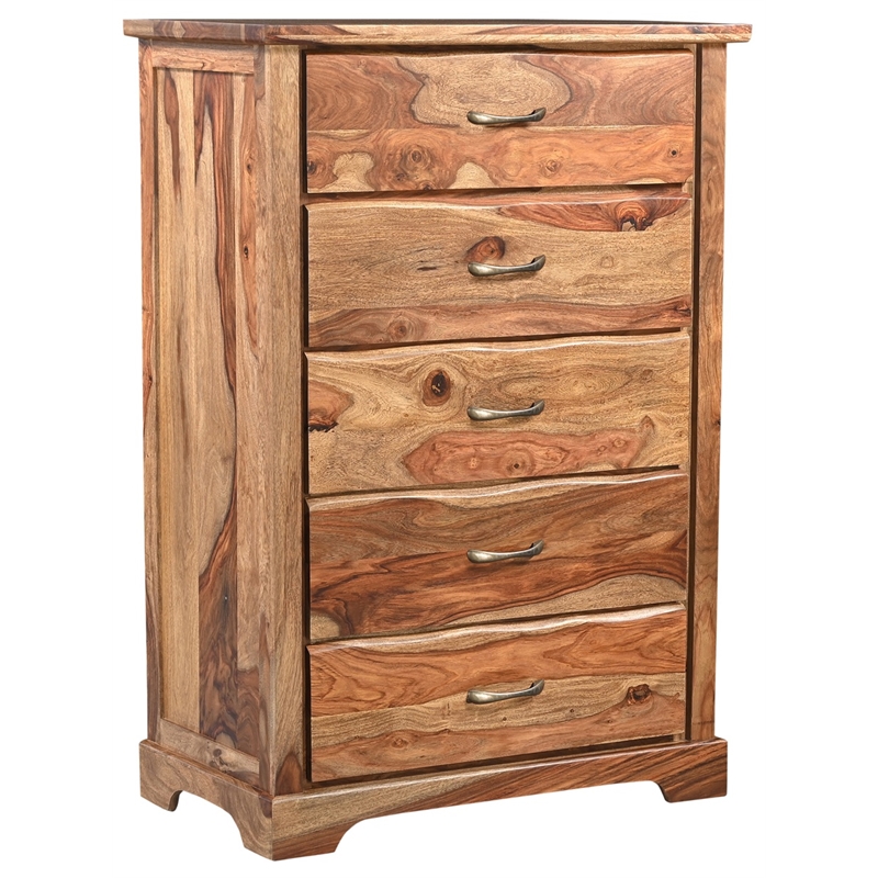Pemberly Row Brown Live Edge Solid Wood Sheesham 5-Piece Queen Bedroom Set