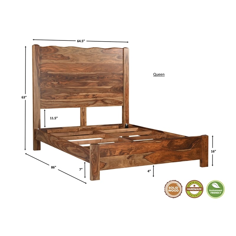 Pemberly Row Brown Live Edge Solid Wood Sheesham 5-Piece Queen Bedroom Set