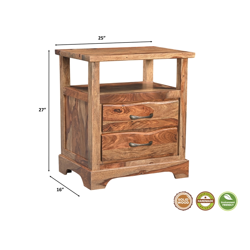 Pemberly Row Brown Live Edge Solid Wood Sheesham 5-Piece Queen Bedroom Set