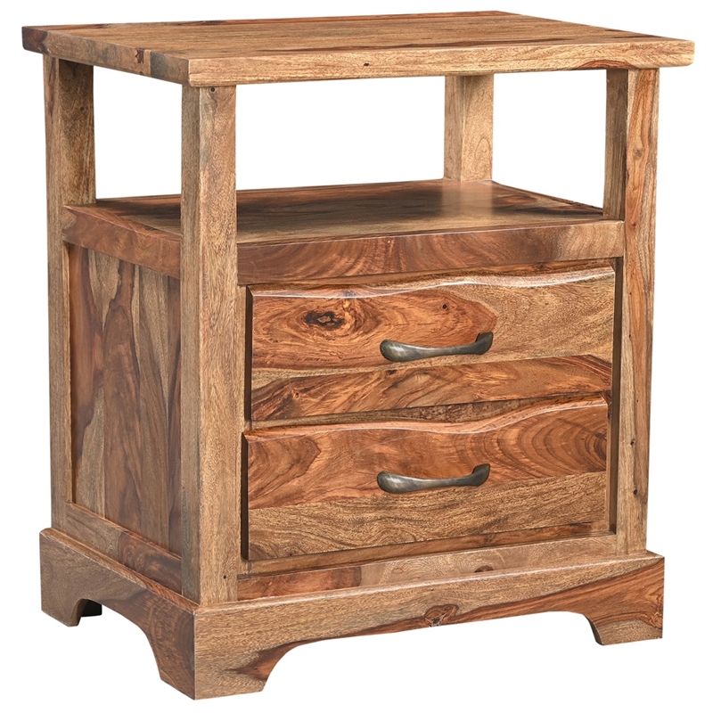 Pemberly Row Brown Live Edge Solid Wood Sheesham 5-Piece Queen Bedroom Set