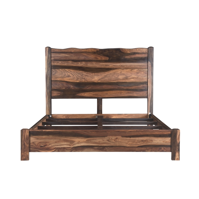 Pemberly Row Brown Live Edge Solid Wood Sheesham 5-Piece King Bedroom Set