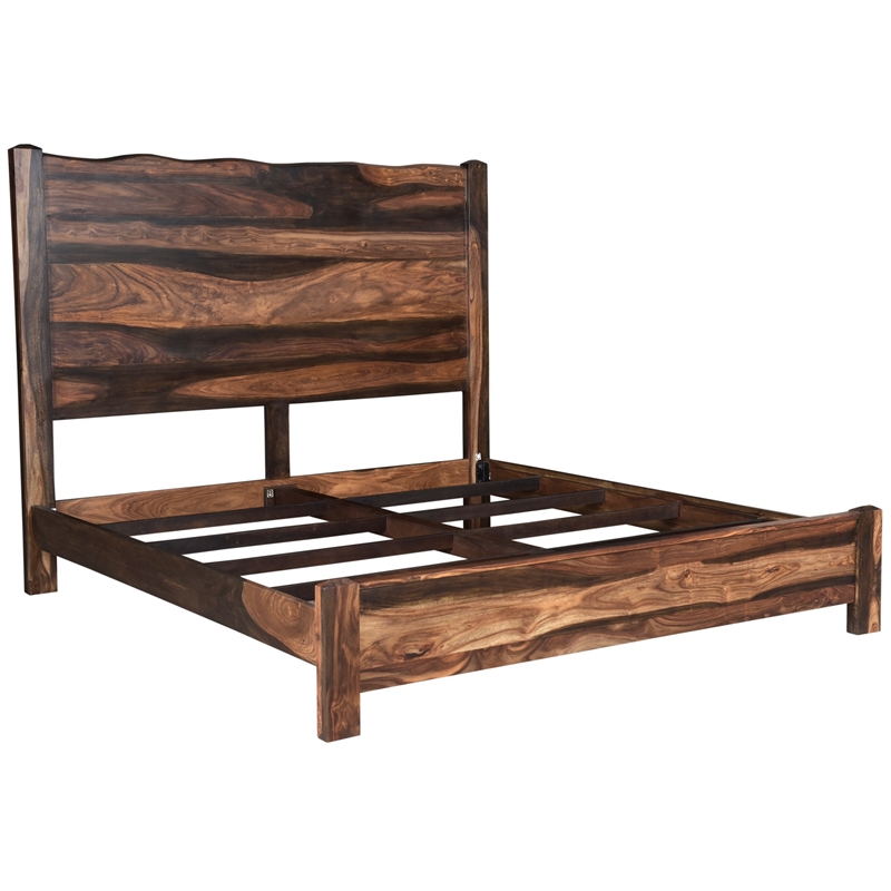 Pemberly Row Brown Live Edge Solid Wood Sheesham 5-Piece King Bedroom Set