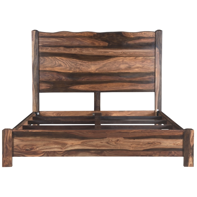 Pemberly Row Brown Live Edge Solid Wood Sheesham 5-Piece King Bedroom Set