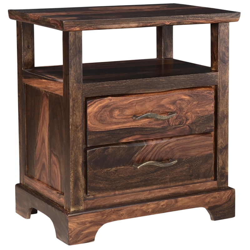 Pemberly Row Brown Live Edge Solid Wood Sheesham 5-Piece King Bedroom Set