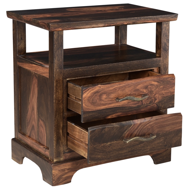 Pemberly Row Brown Live Edge Solid Wood Sheesham 5-Piece King Bedroom Set
