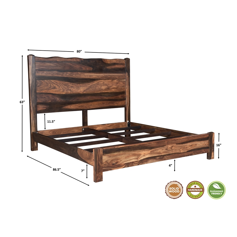 Pemberly Row Brown Live Edge Solid Wood Sheesham 5-Piece King Bedroom Set