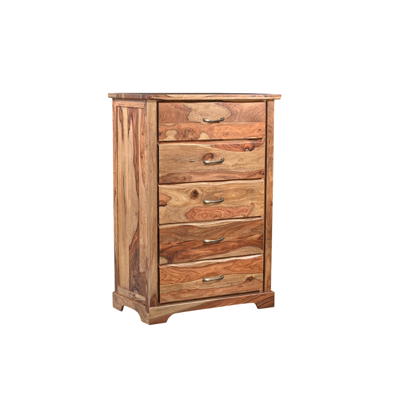 Pemberly Row Brown Live Edge Solid Wood Sheesham 5-Piece King Bedroom Set