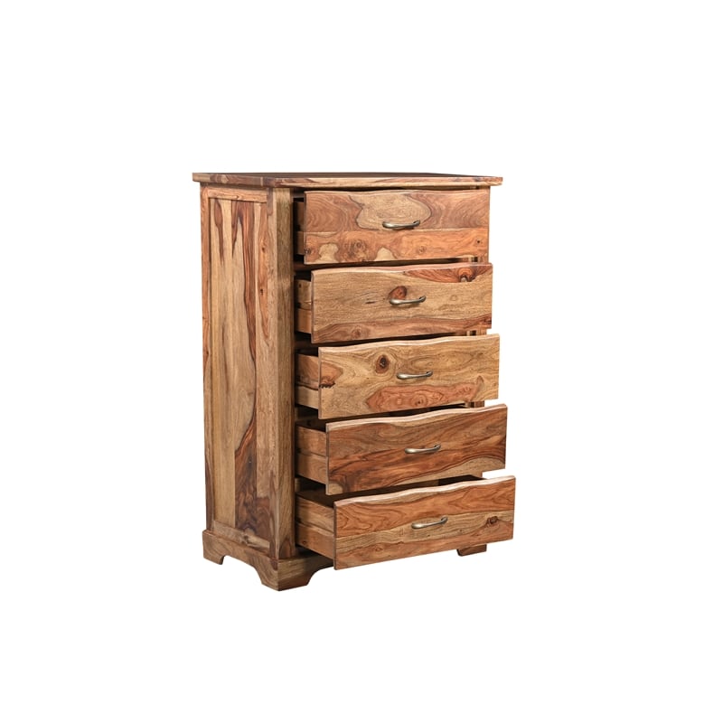 Pemberly Row Brown Live Edge Solid Wood Sheesham 5-Piece King Bedroom Set