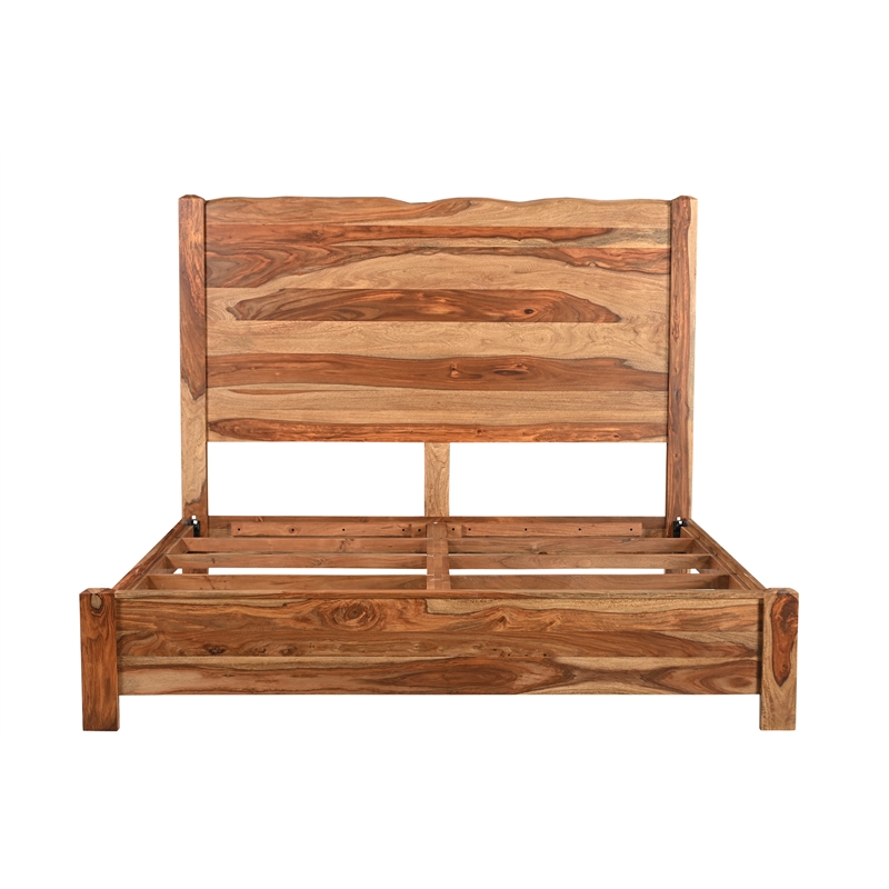 Pemberly Row Brown Live Edge Solid Wood Sheesham 5-Piece King Bedroom Set