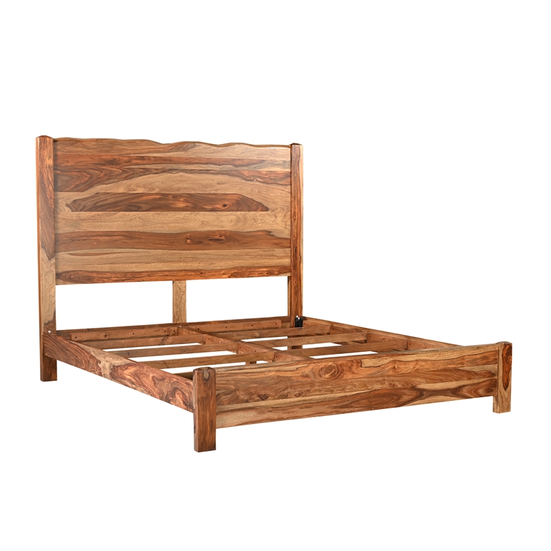 Pemberly Row Brown Live Edge Solid Wood Sheesham 5-Piece King Bedroom Set