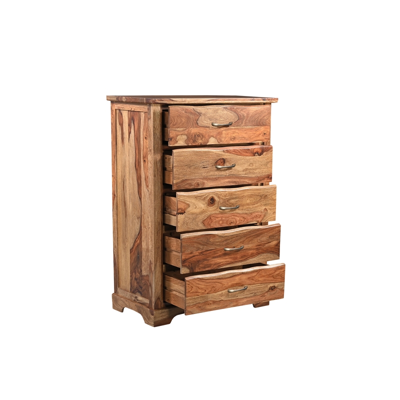 Pemberly Row Brown Live Edge Solid Wood Sheesham 5-Piece King Bedroom Set