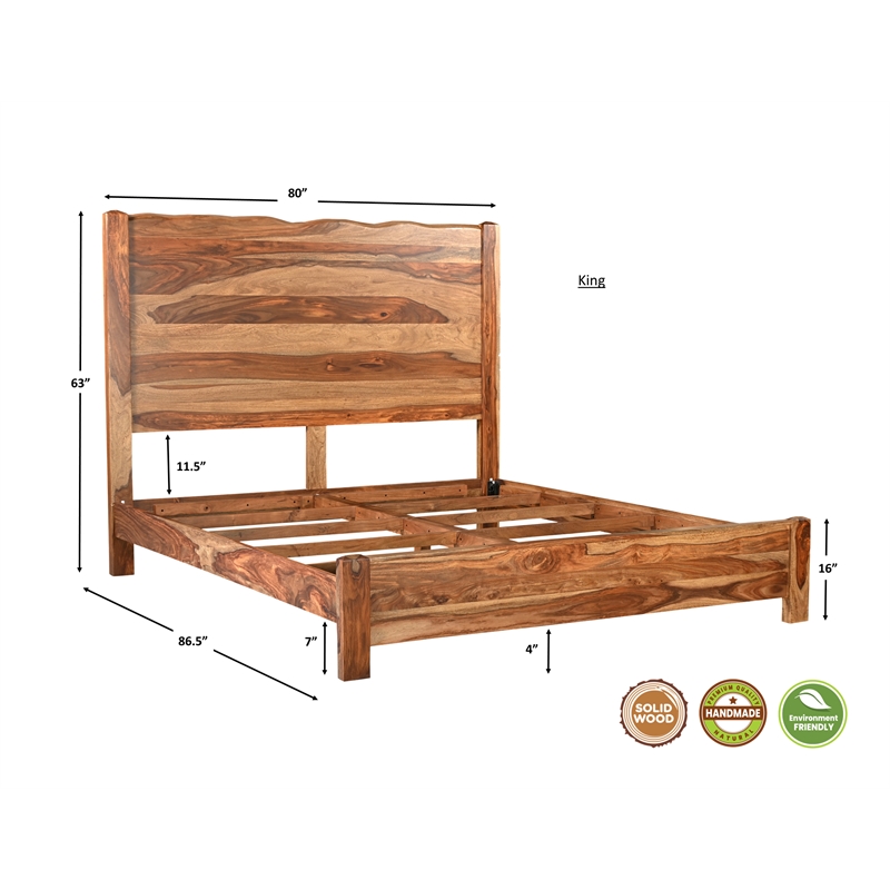 Pemberly Row Brown Live Edge Solid Wood Sheesham 5-Piece King Bedroom Set