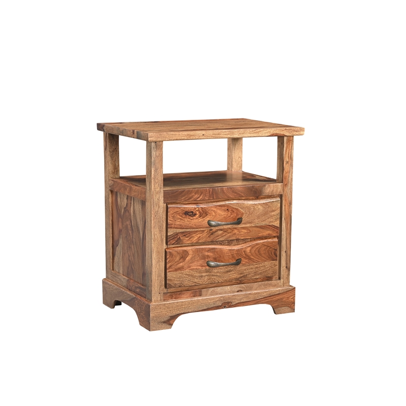 Pemberly Row Brown Live Edge Solid Wood Sheesham 5-Piece King Bedroom Set