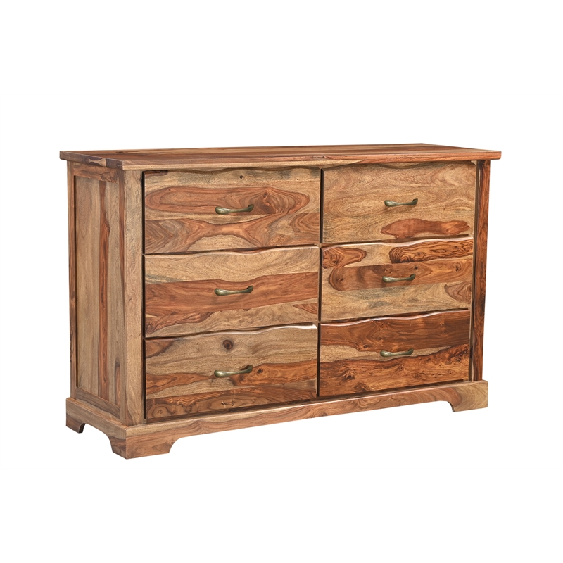 Pemberly Row Brown Live Edge Solid Wood Sheesham 5-Piece King Bedroom Set