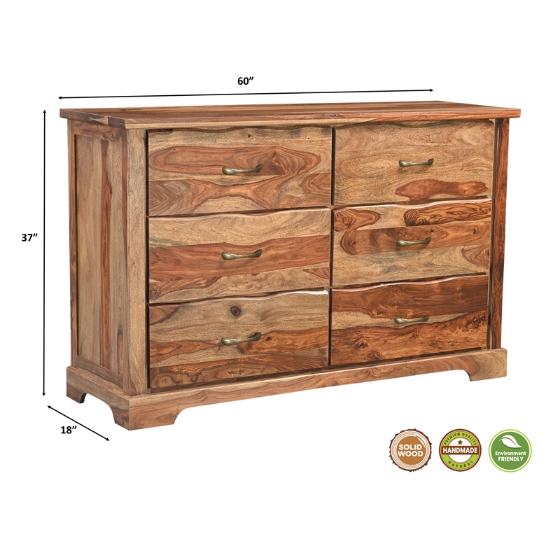 Pemberly Row Brown Live Edge Solid Wood Sheesham 5-Piece King Bedroom Set