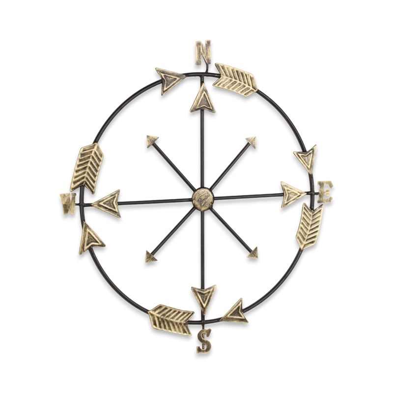 Pemberly Row Decorative Gold and Gray Metal Wall Compass for Decor