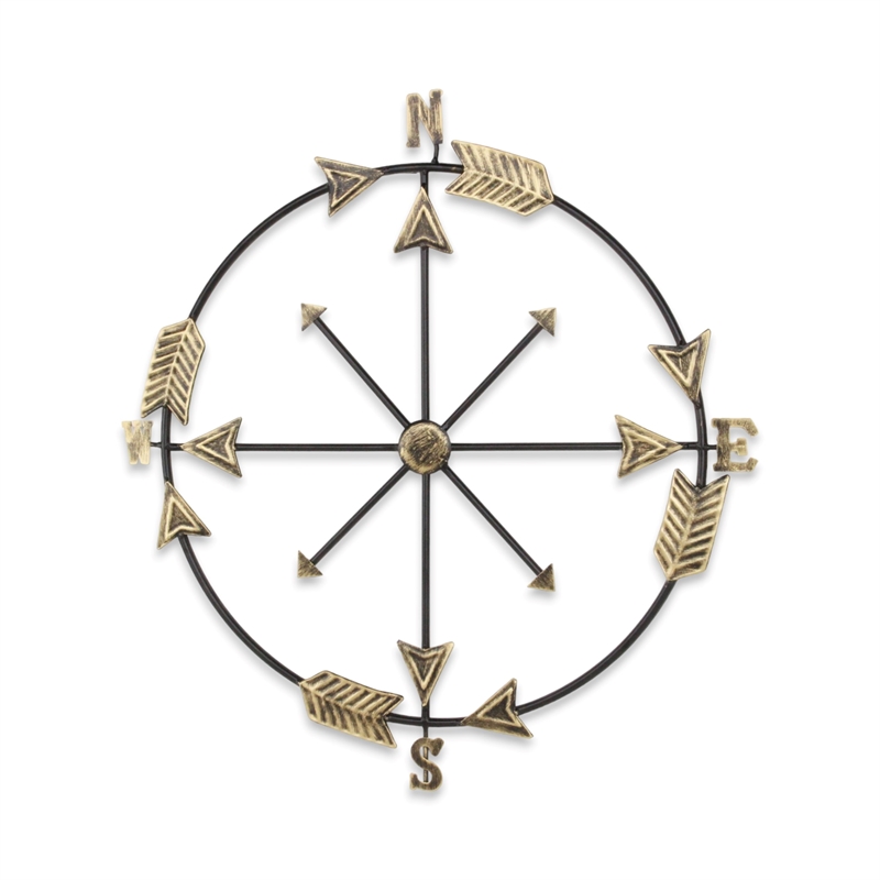 Pemberly Row Decorative Gold and Gray Metal Wall Compass for Decor